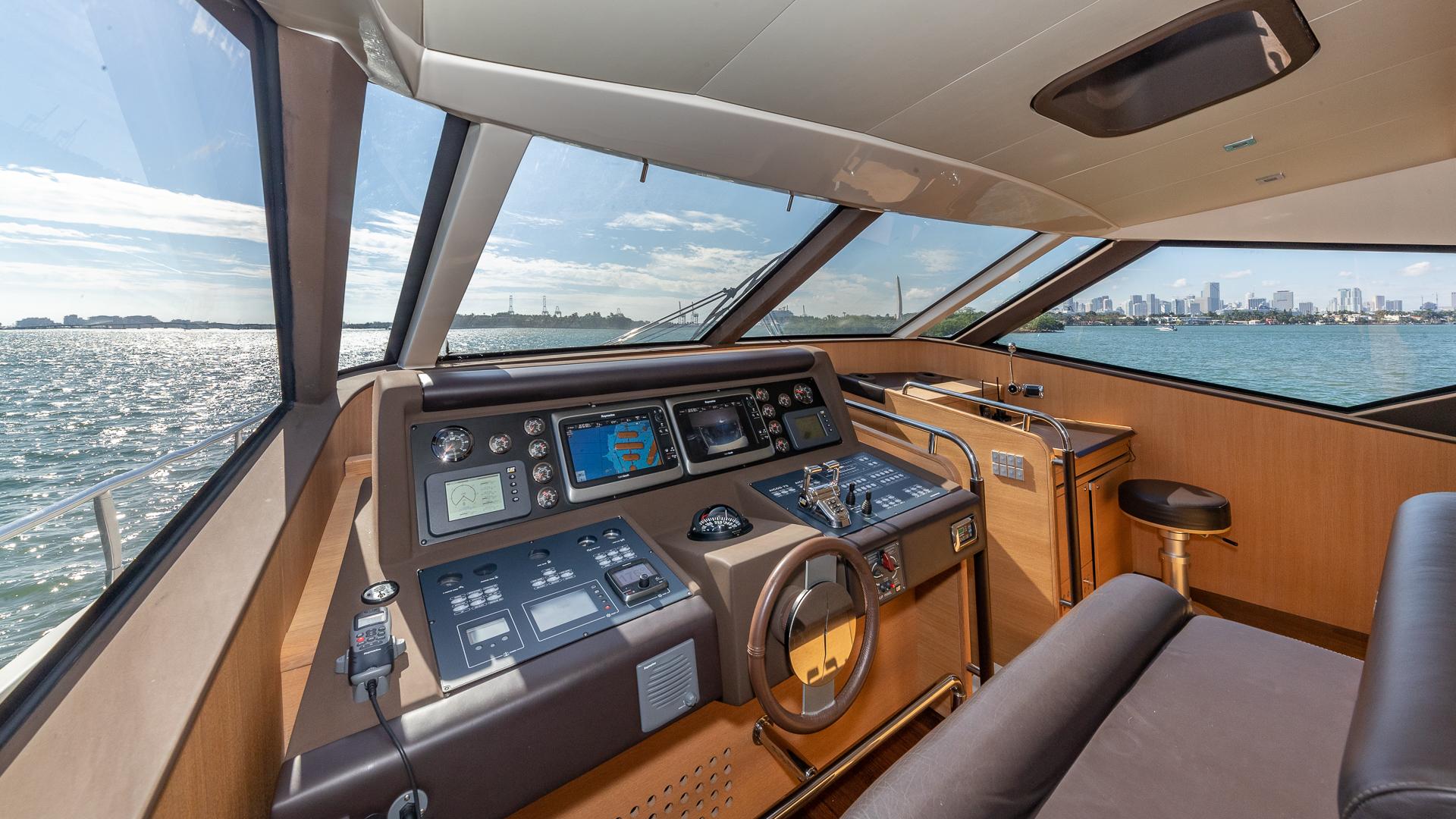 Aicon 75 helm cockpit with Miami downtown skyline view