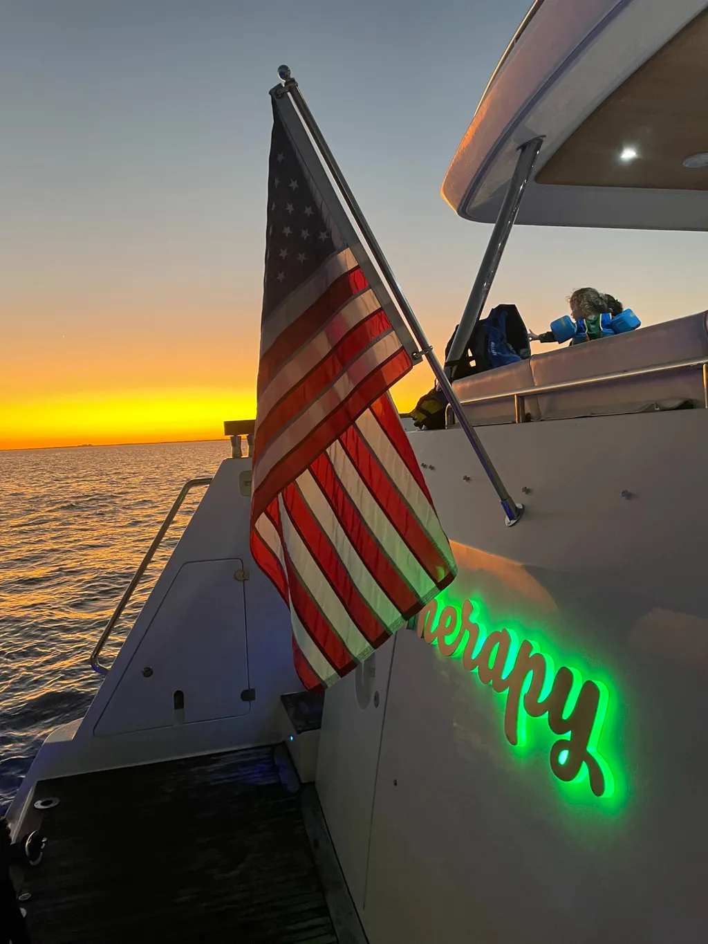 Sunset from the stern of the Aicon 75 in Miami