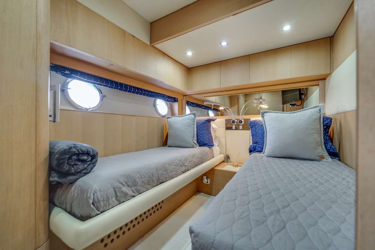 Twin cabin below deck Aicon 75 Therapy Miami private charter